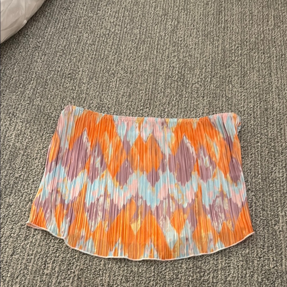 SHEIN Orange and White Pleated A-Line Mini Skirt Resort Wear